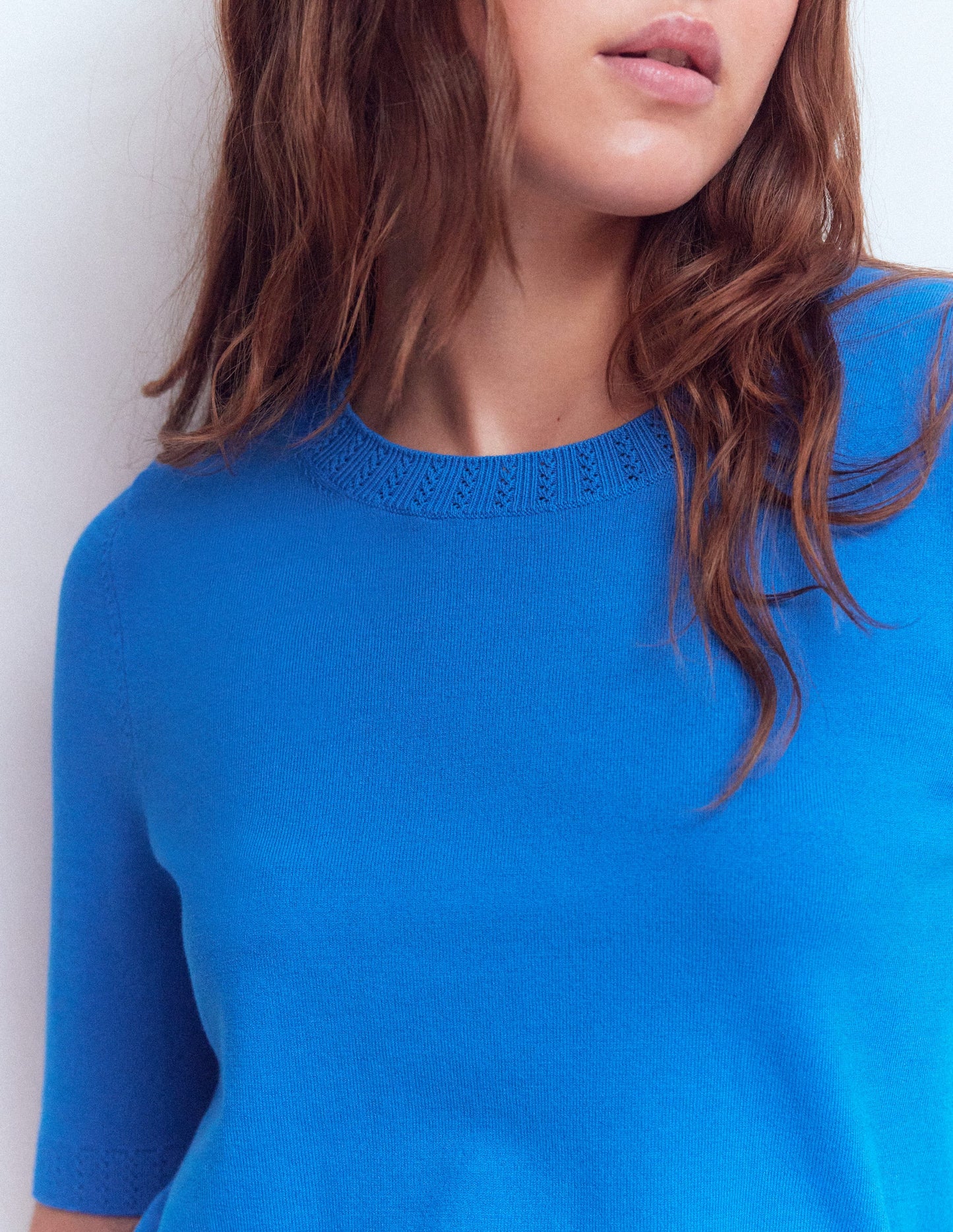 Emilia Cotton Crew T-shirt-Kingfisher Blue