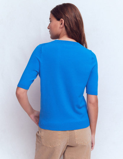 Emilia Cotton Crew T-shirt-Kingfisher Blue-3
