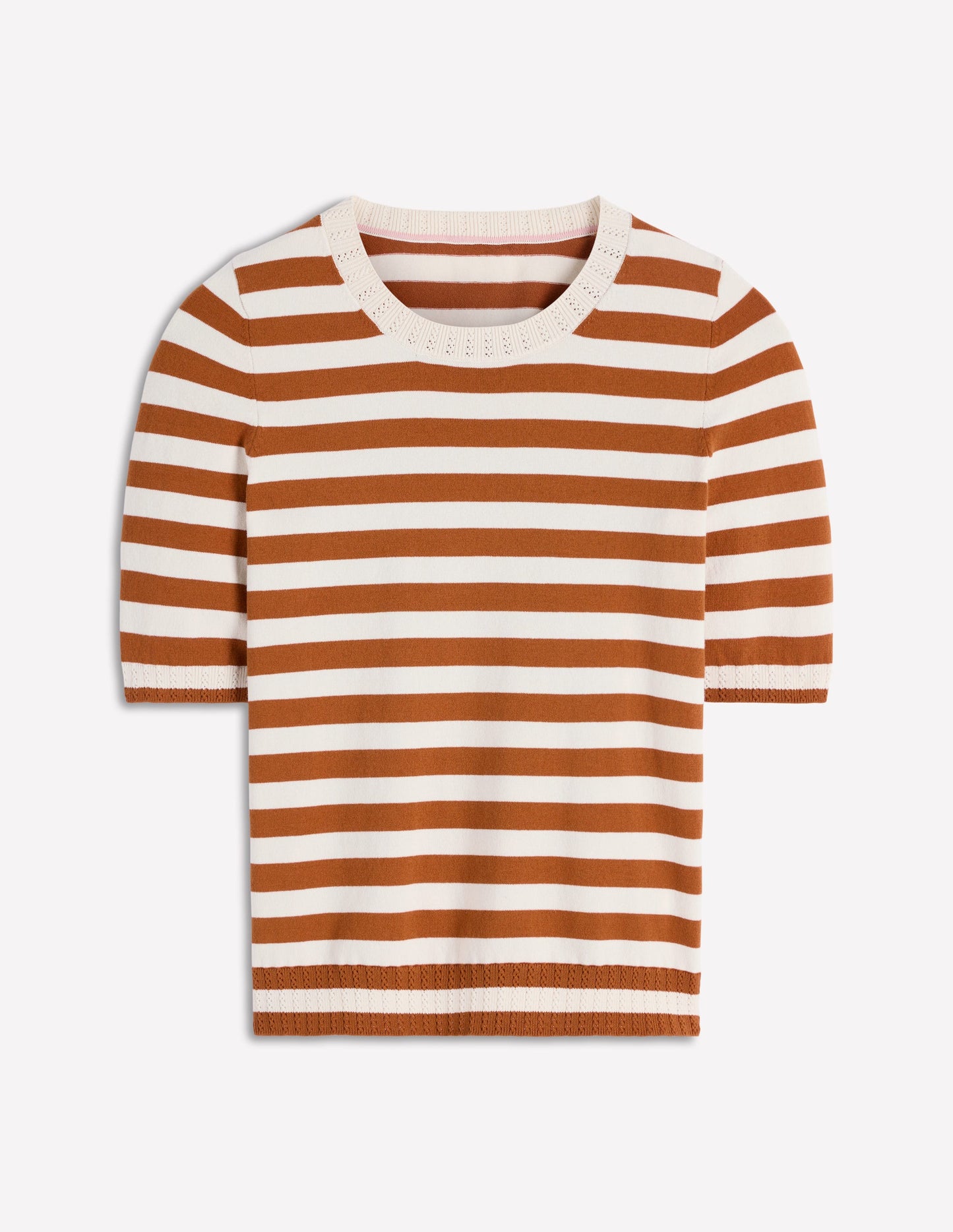Emilia Cotton Crew T-shirt-Cognac/ Warm Ivory