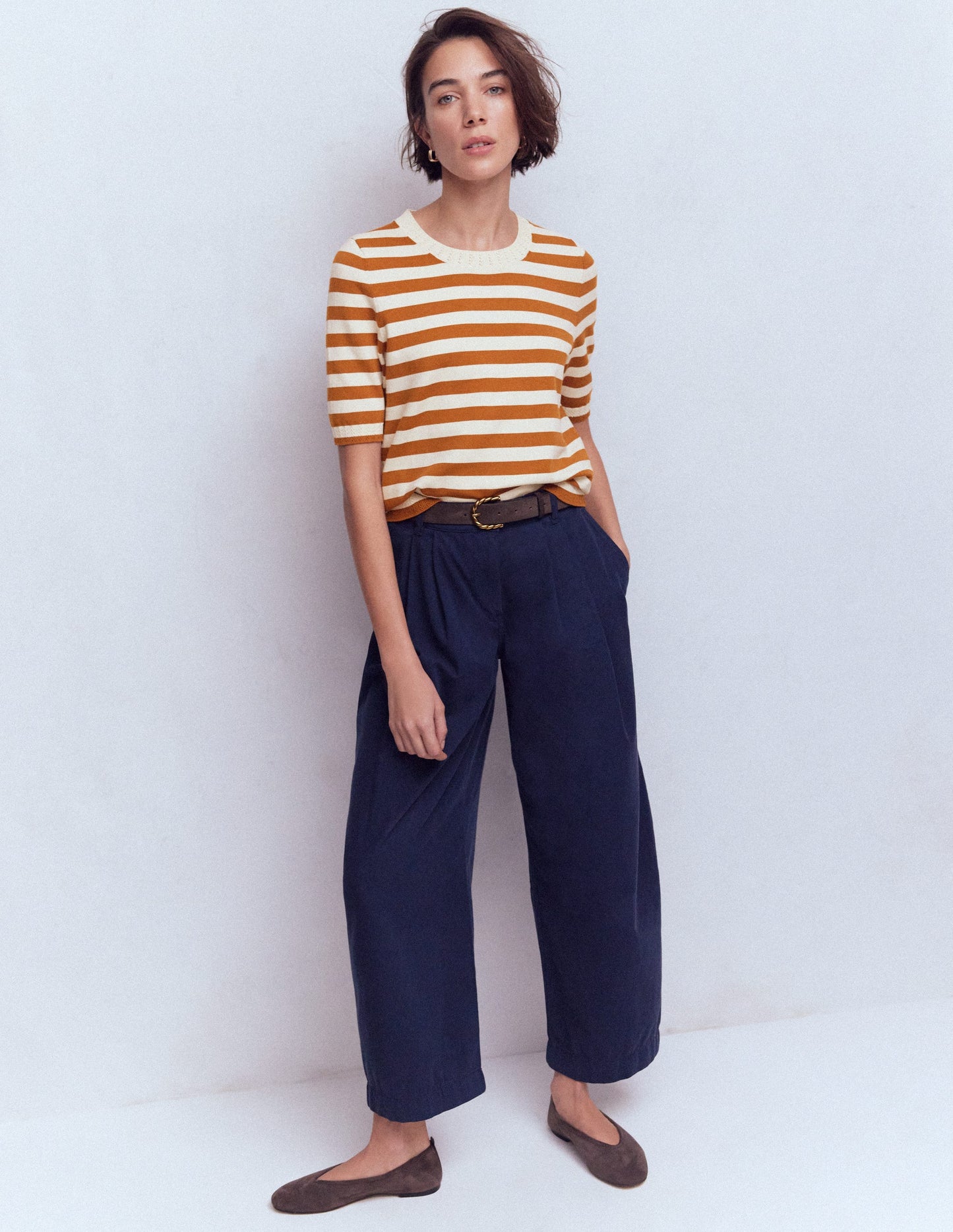 Emilia Cotton Crew T-shirt-Cognac/ Warm Ivory