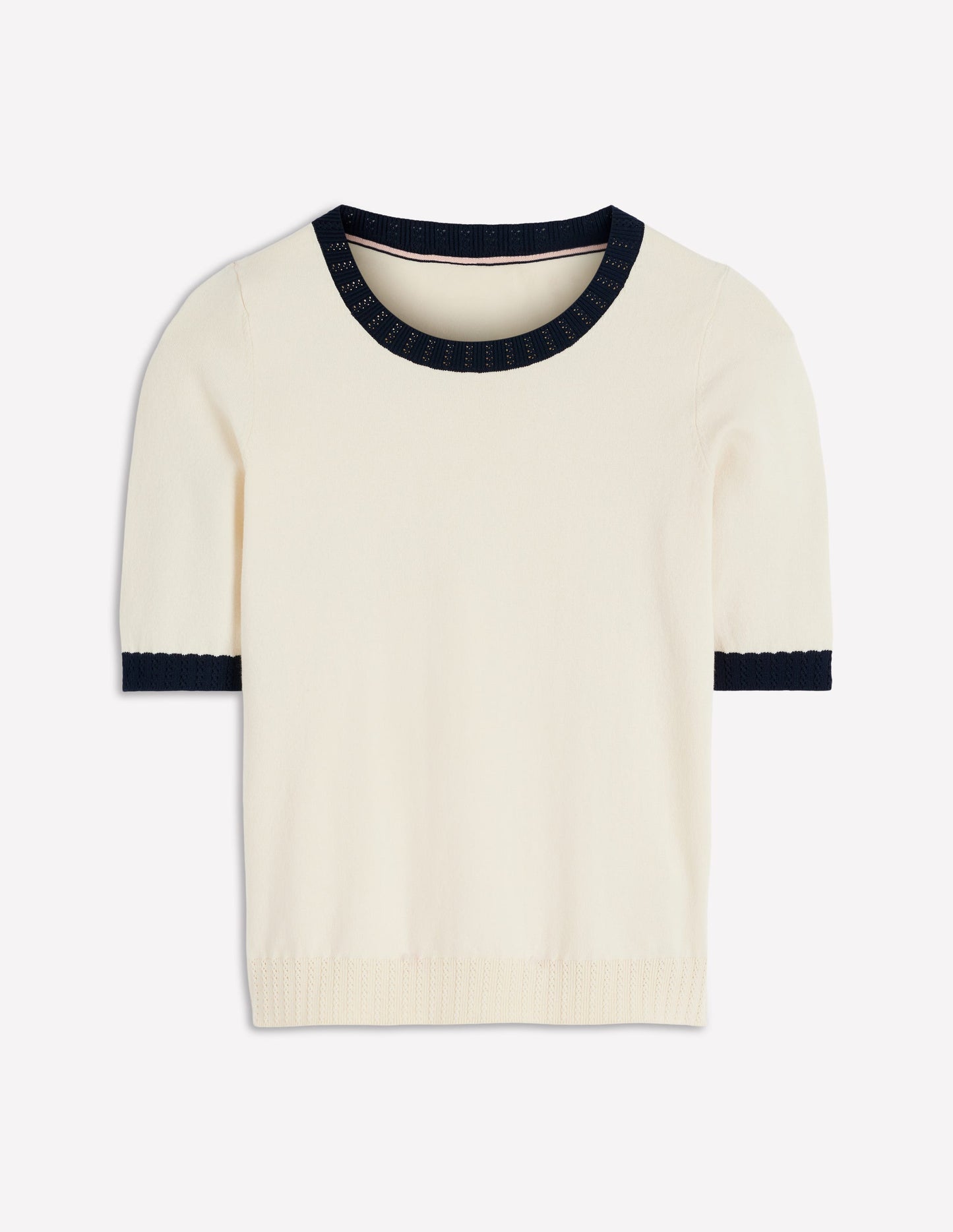 Emilia Cotton Crew T-shirt-Warm Ivory, Navy