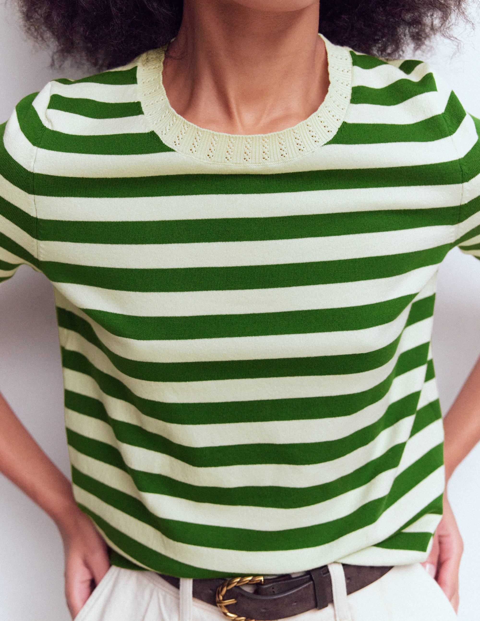 Emilia Cotton Crew T-shirt-Promenade Green/ Ivory Stripe - Image 2