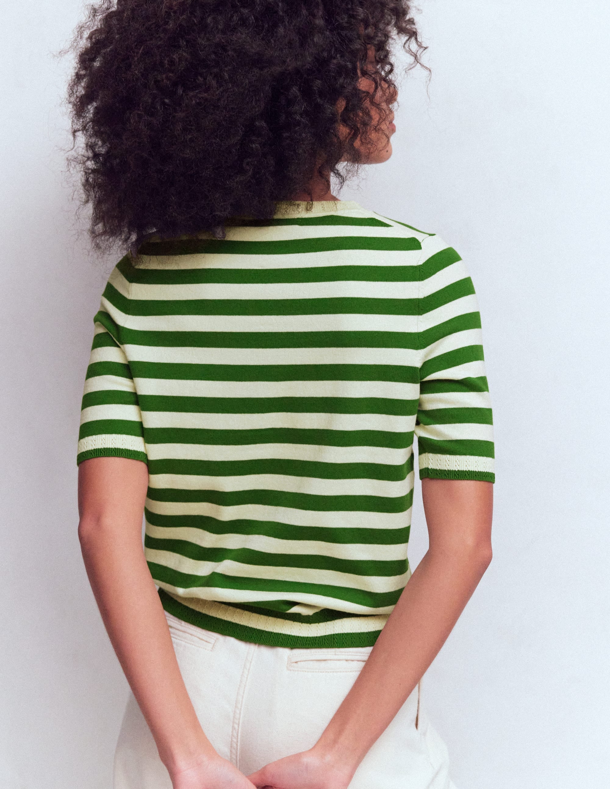 Emilia Cotton Crew T-shirt-Promenade Green/ Ivory Stripe - Image 3