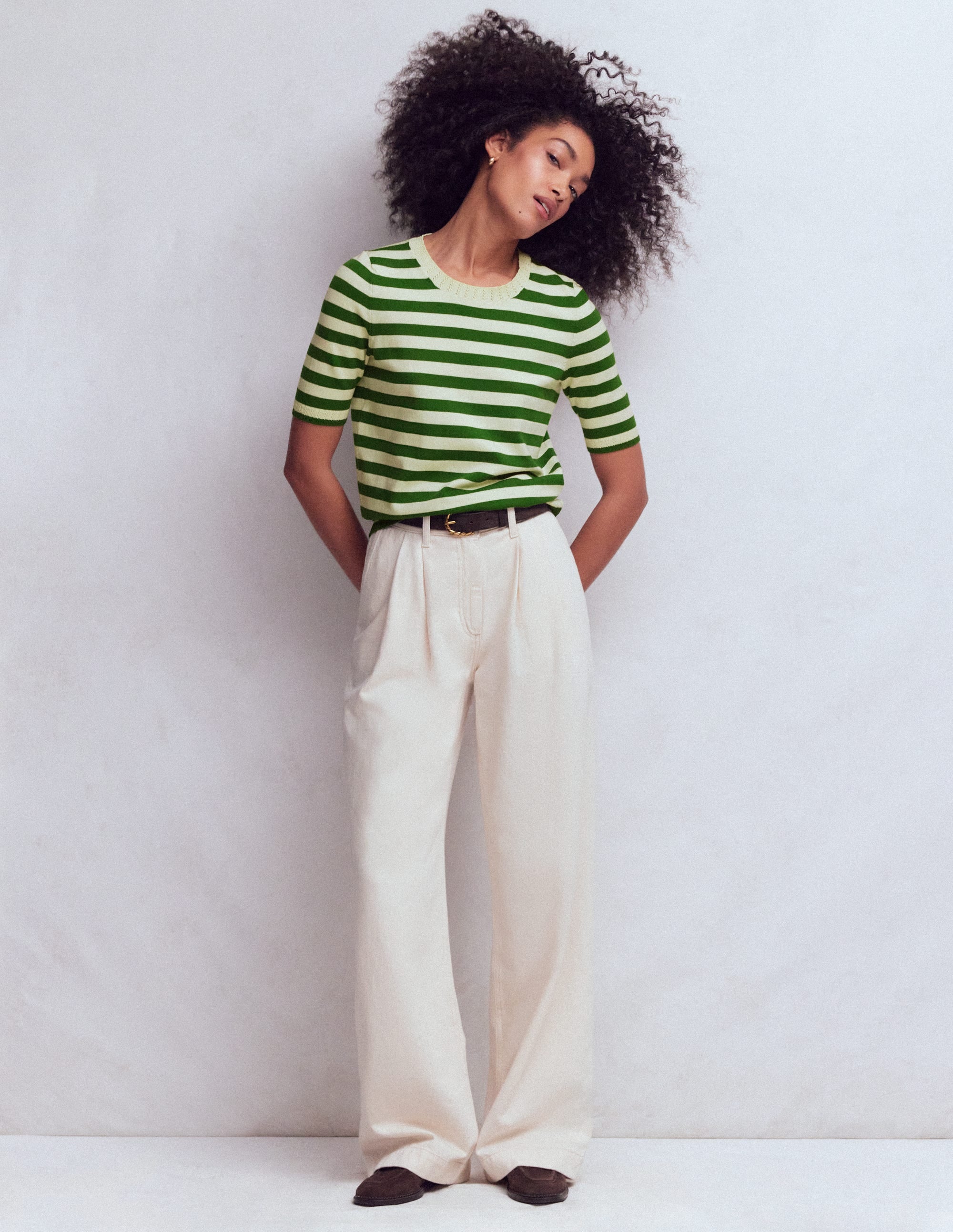 Emilia Cotton Crew T-shirt-Promenade Green/ Ivory Stripe - Image 4