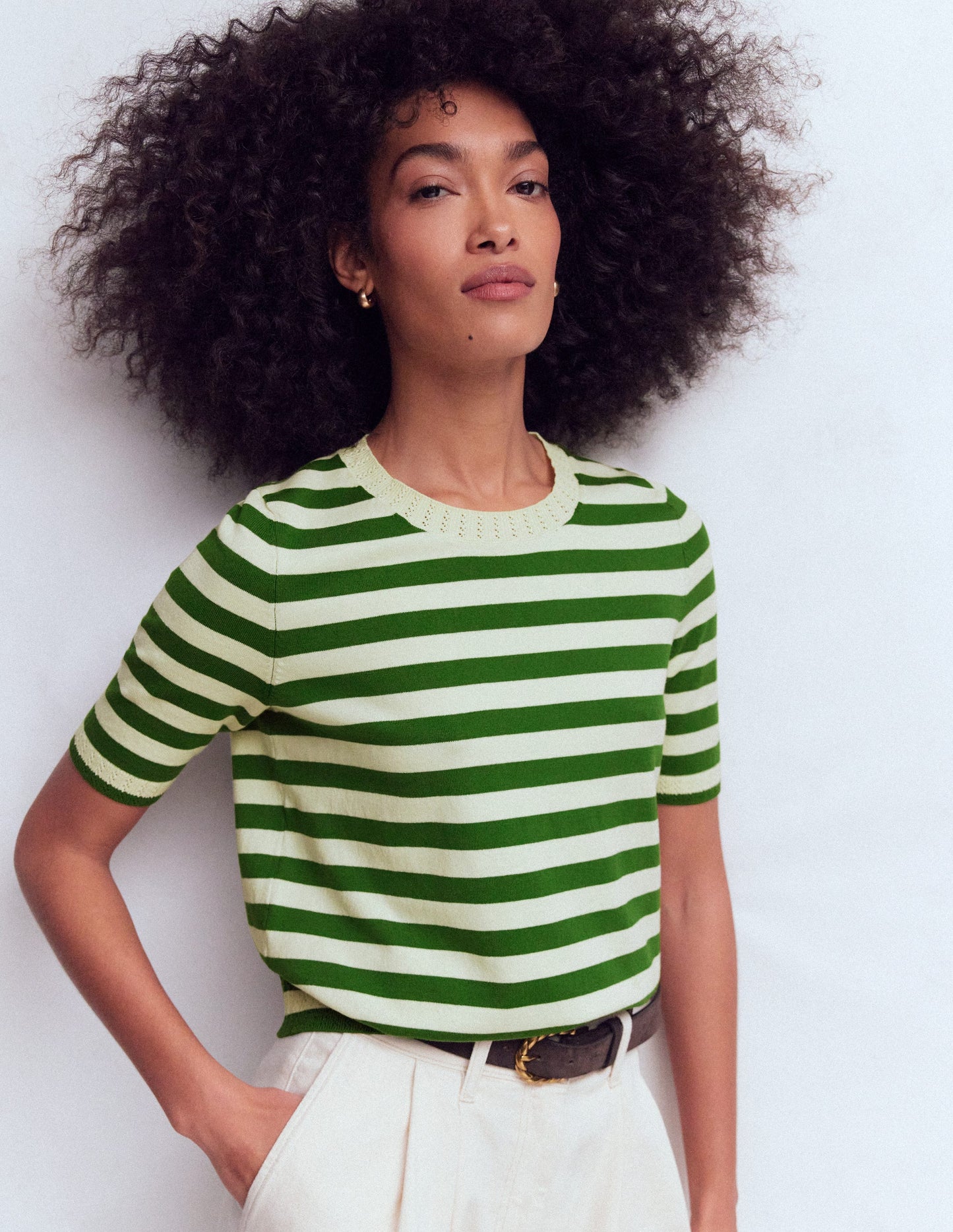Emilia Cotton Crew T-shirt-Promenade Green/ Ivory Stripe