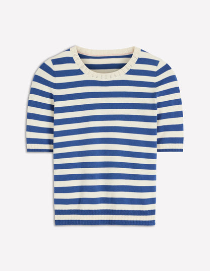 Emilia Cotton Crew T-shirt-Denim Blue/ Warm Ivory-5