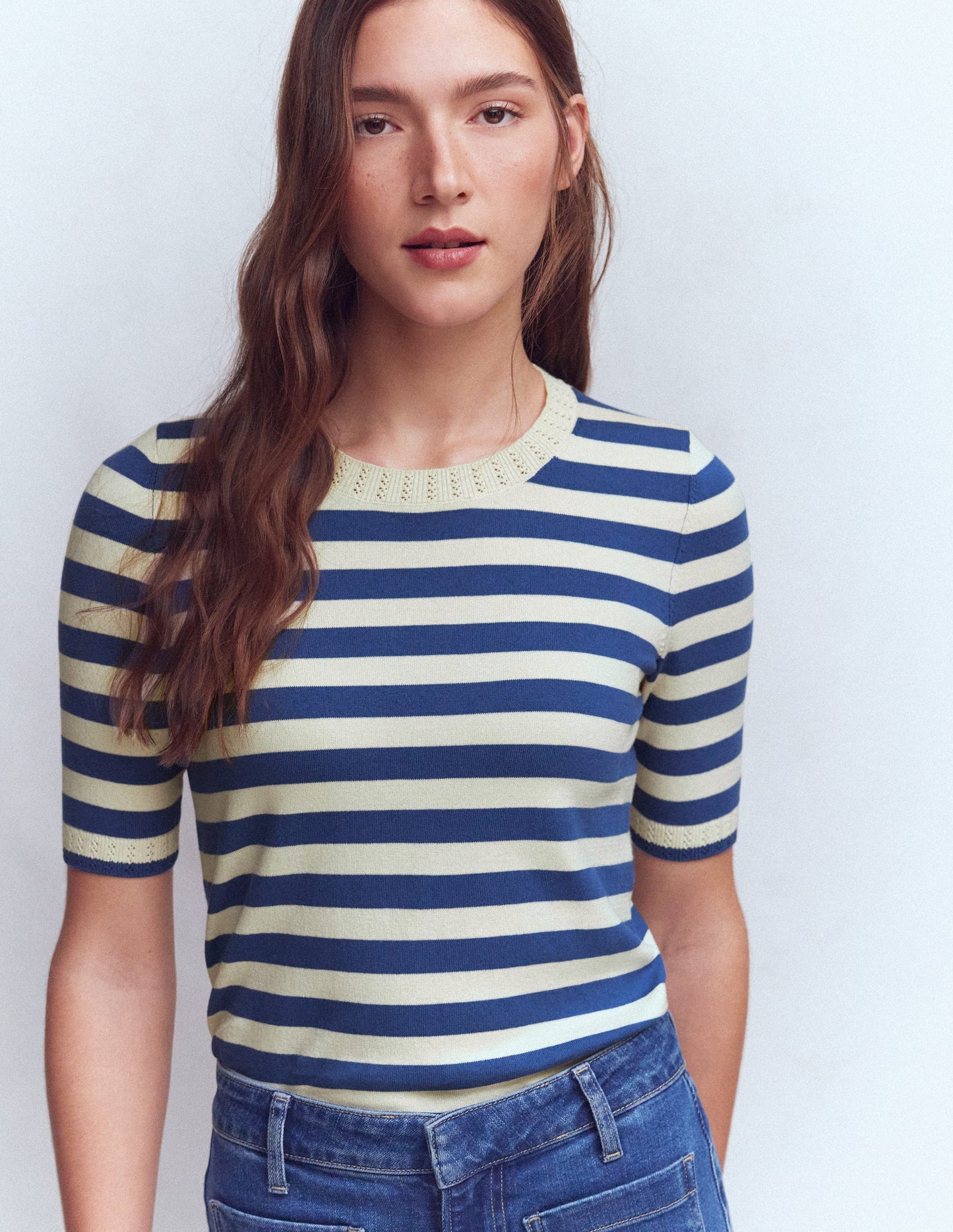 Emilia Cotton Crew T-shirt-Denim Blue/ Warm Ivory