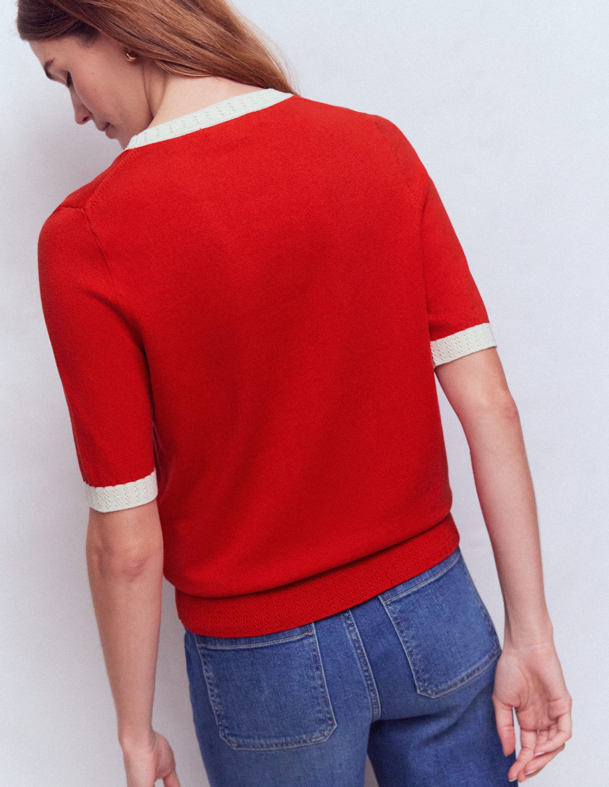 Emilia Cotton Crew T-shirt-Salsa Red, Ivory-3