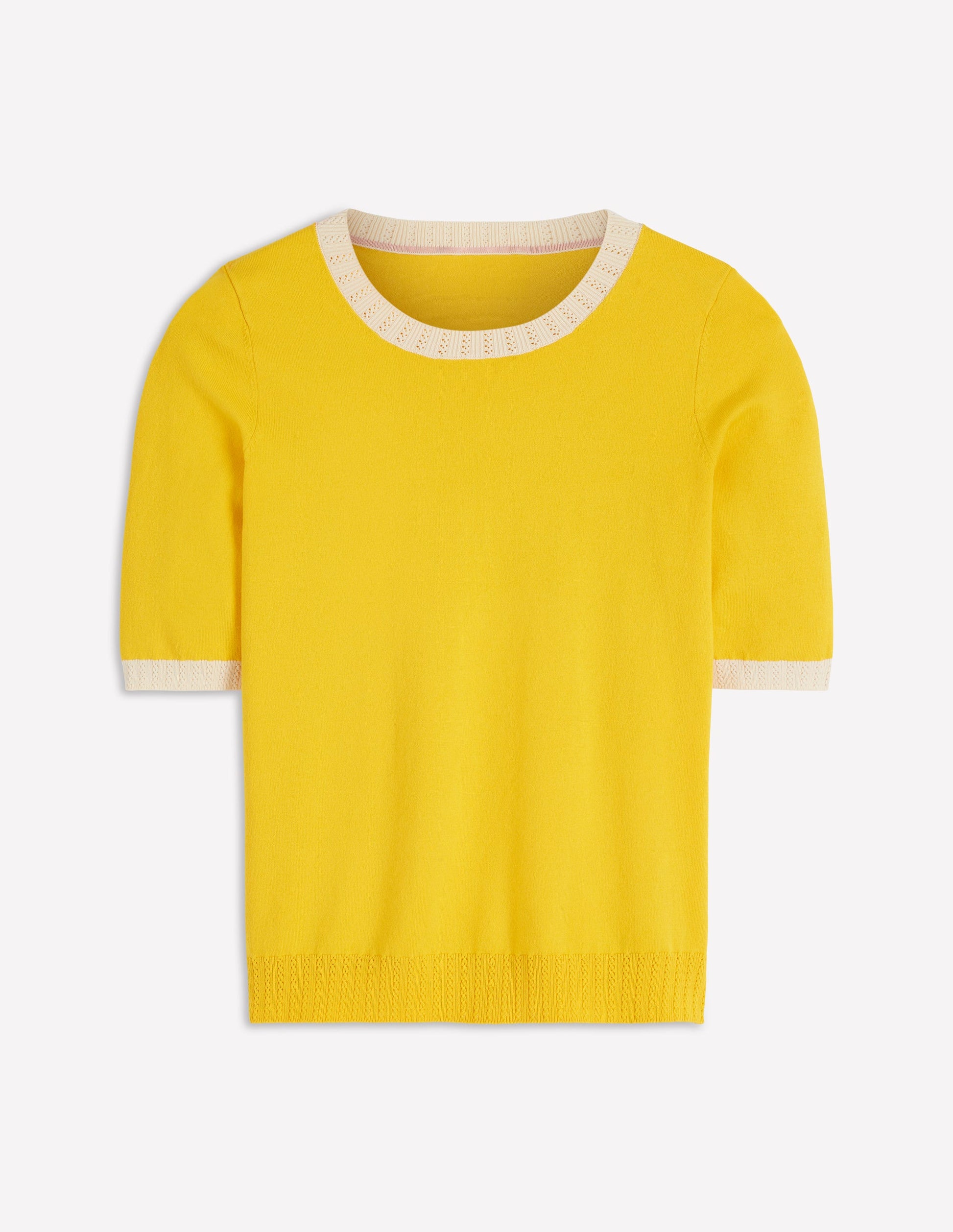 Emilia Cotton Crew T-shirt-Pineapple Yellow, Ivory-5