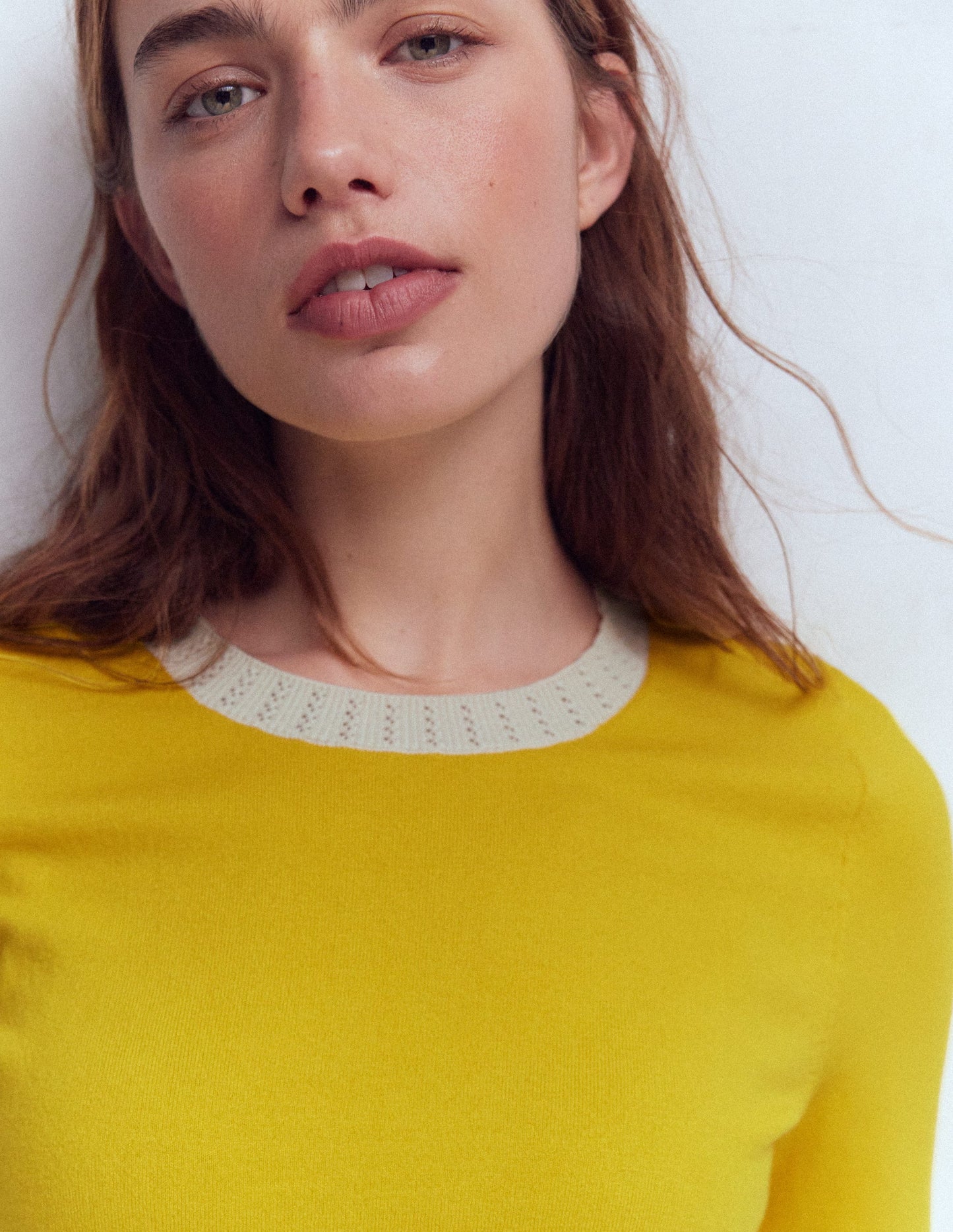 Emilia Cotton Crew T-shirt-Pineapple Yellow, Ivory