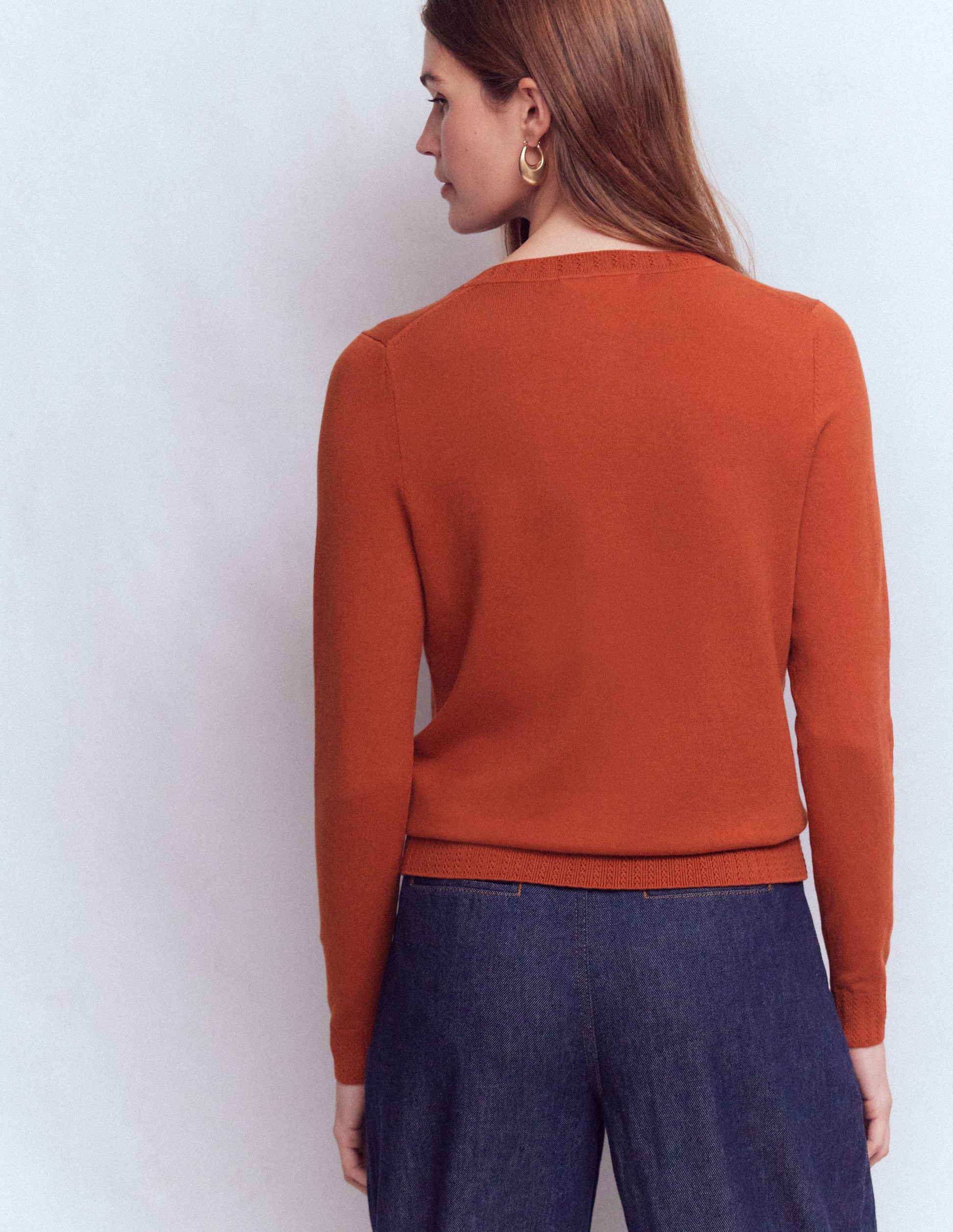 Emilia Cotton Crew Cardigan-Roasted Chestnut Brown-3