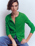 Emilia Cotton Crew Cardigan-Rich Emerald