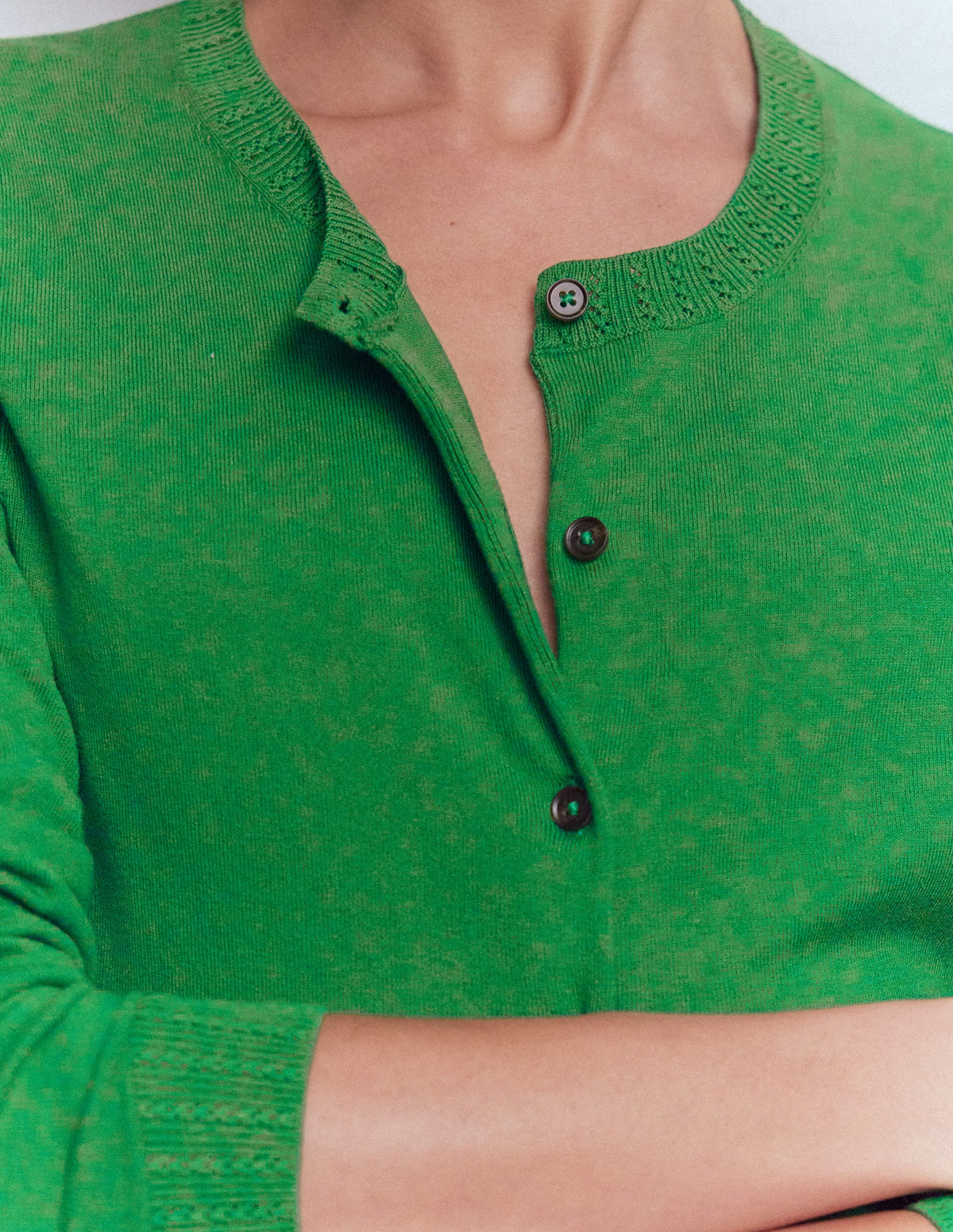 Emilia Cotton Crew Cardigan-Rich Emerald - Image 2