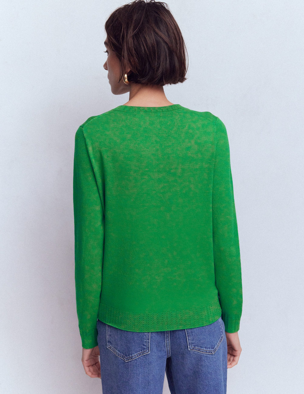 Emilia Cotton Crew Cardigan-Rich Emerald - Image 3
