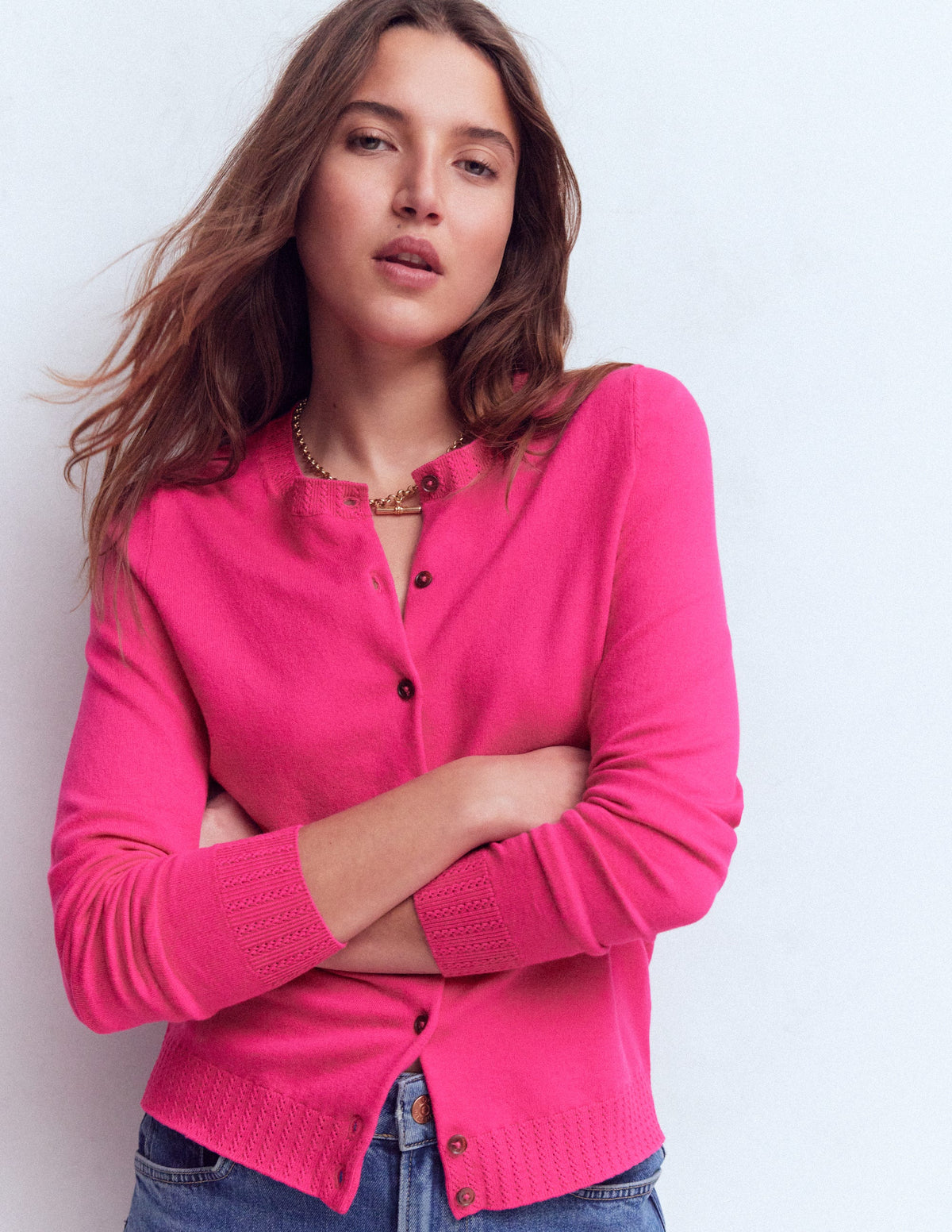 Cardigan Rafaella Neuf Avec étiquettes (NWT) - Taille Medium, Rose Profond/ Noir, 100% Coton, Motif Pivoine