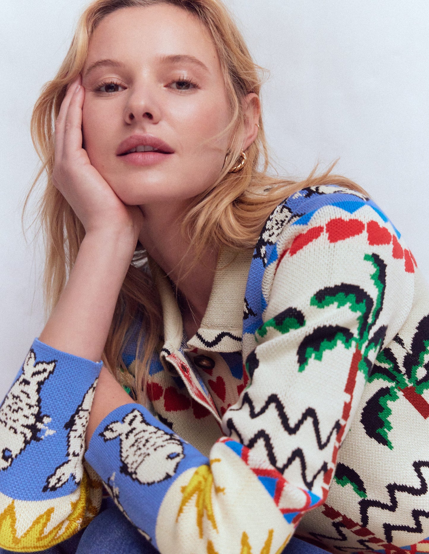 Jacquard Knitted Shacket-Warm Ivory, Novelty