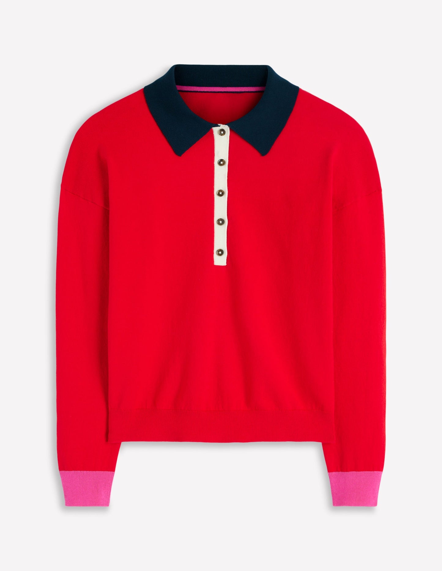 Lara Cotton Henley Jumper-Red