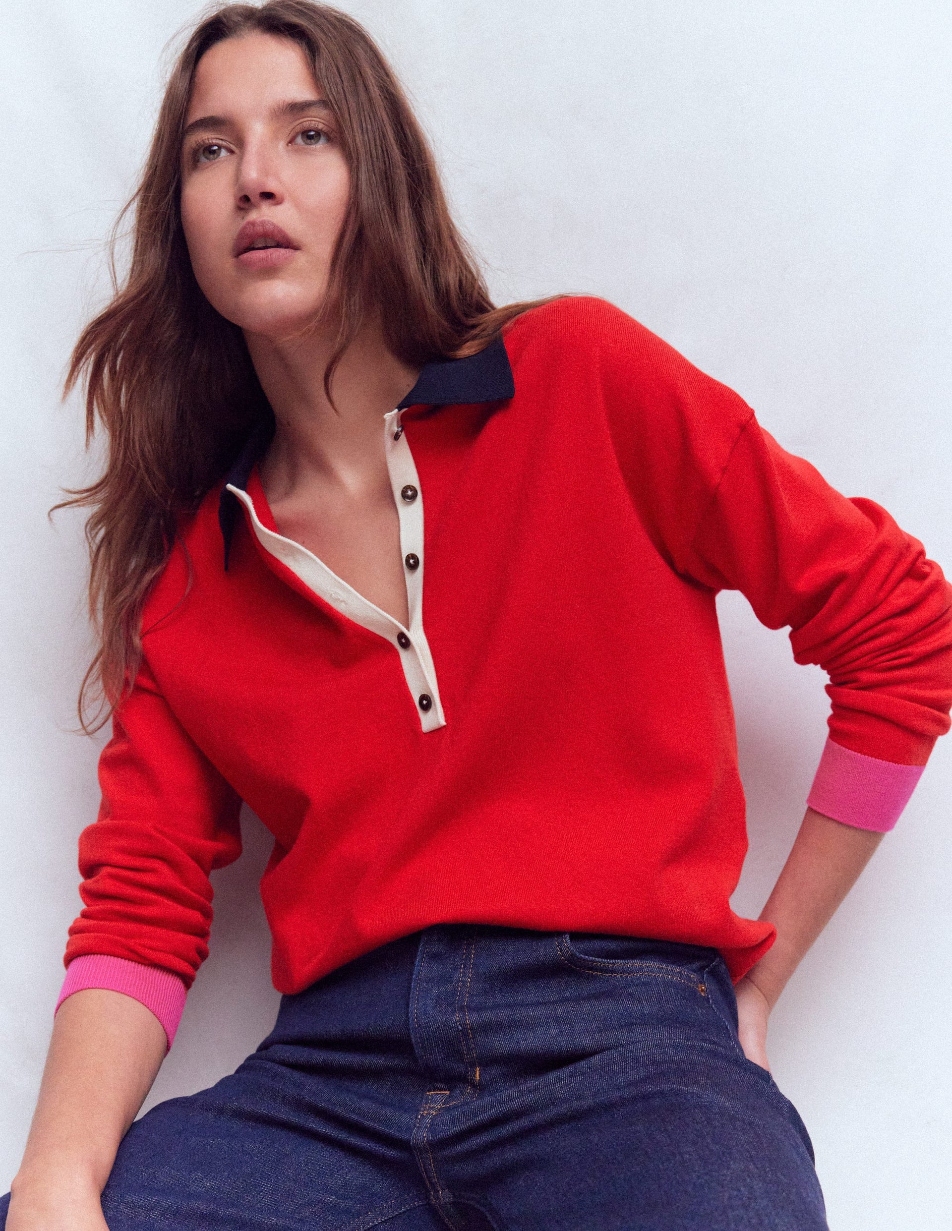Lara Cotton Henley Jumper-Red | Boden USA