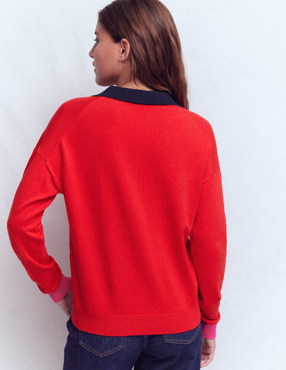 Lara Cotton Henley Jumper-Red-3