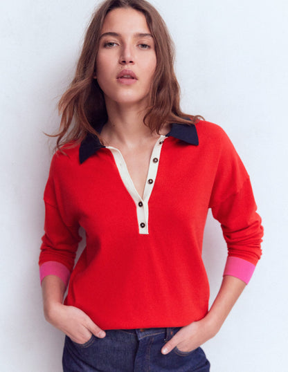 Lara Cotton Henley Jumper-Red-4