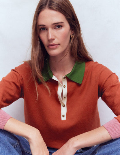 Lara Cotton Henley Jumper-Barn Red-1