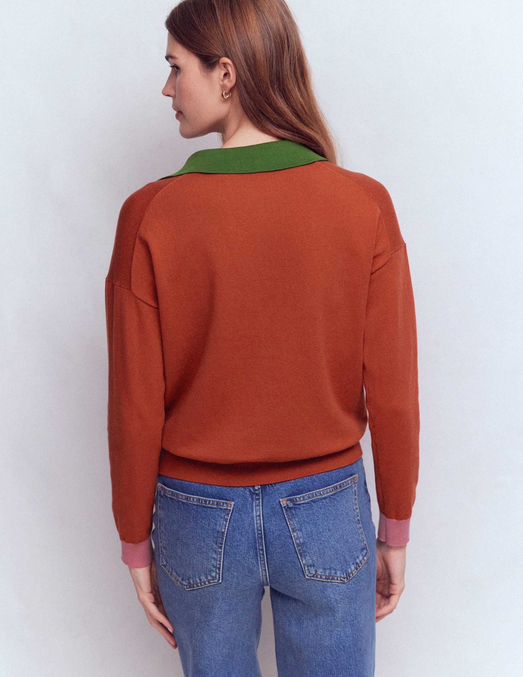 Lara Cotton Henley Jumper-Barn Red - Image 3