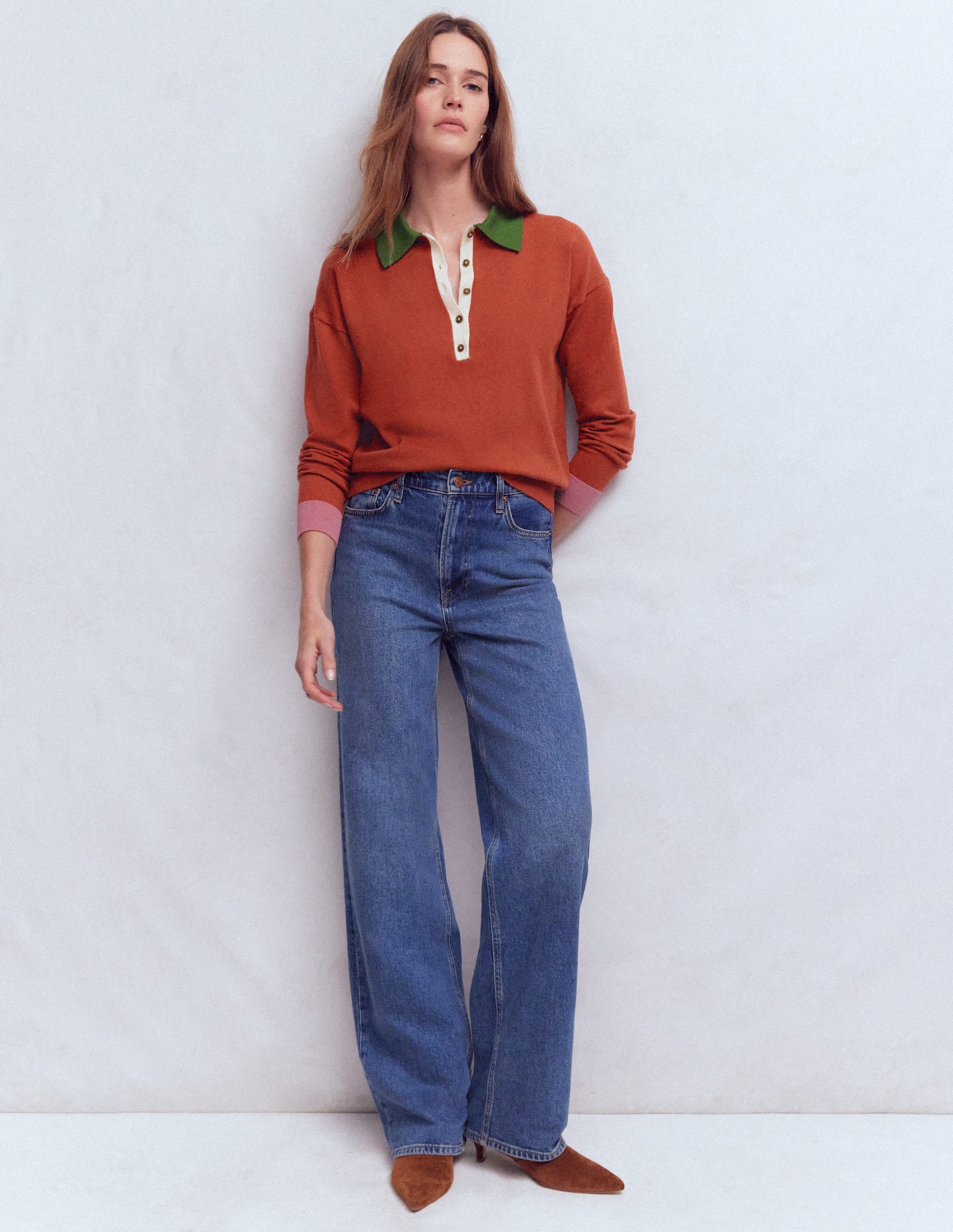Lara Cotton Henley Jumper-Barn Red - Image 4