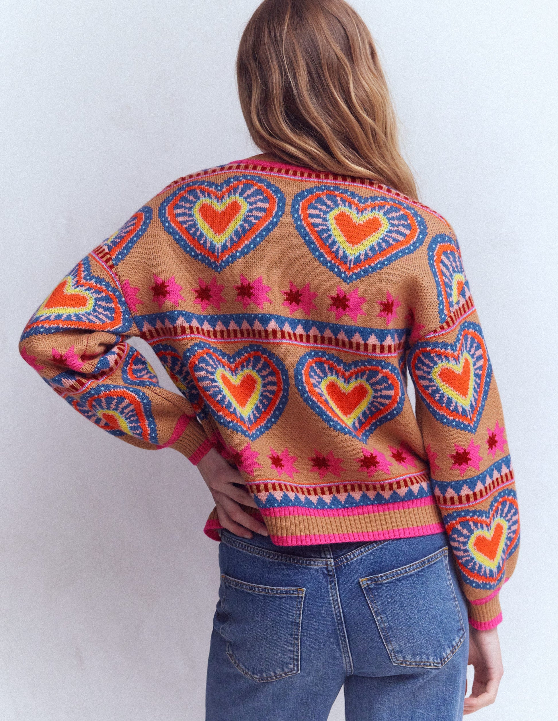 Abi Jacquard Cardigan-Camel Melange, Hearts-3