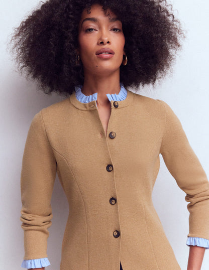 Joanna Fitted Knitted Jacket-Camel Melange-3