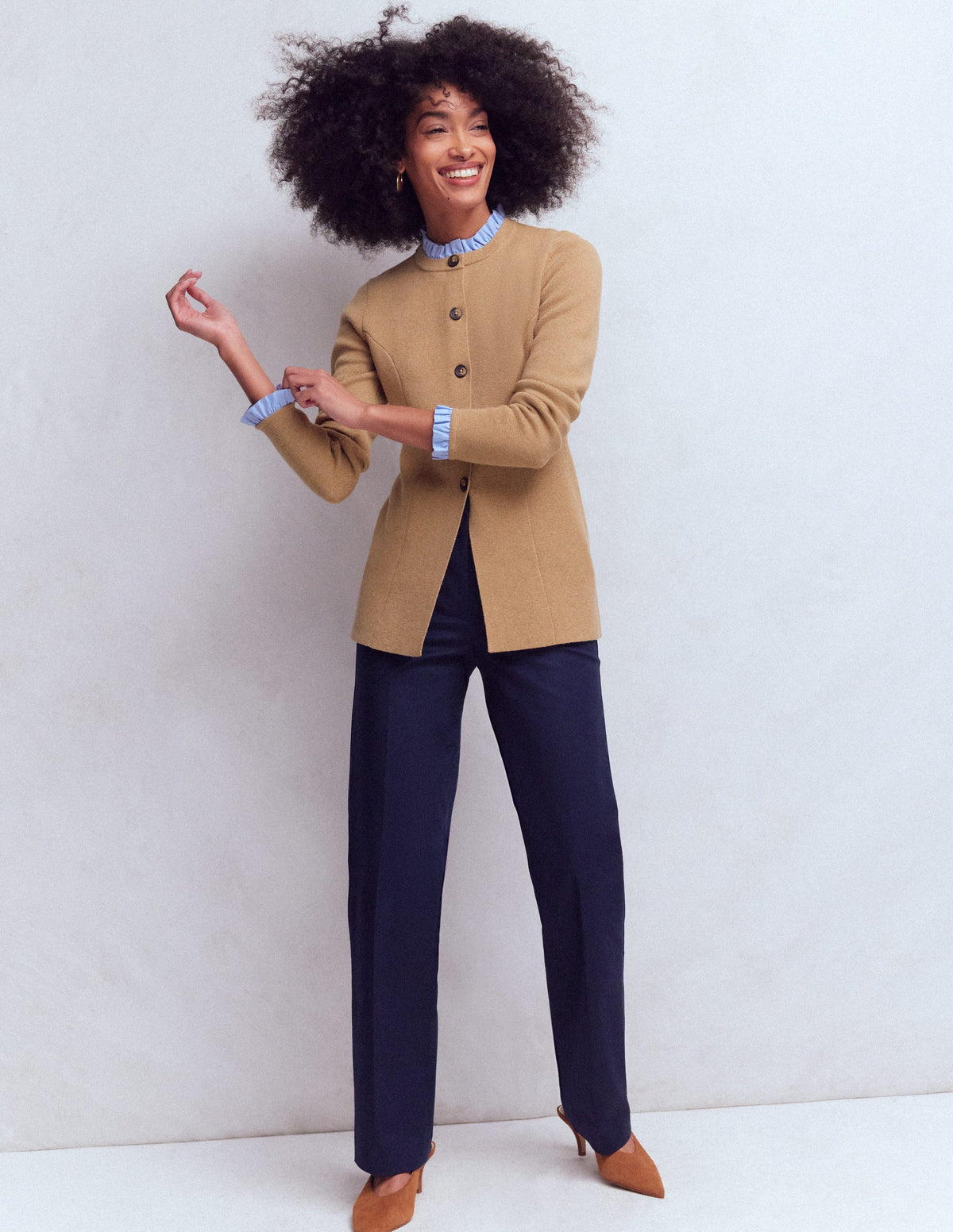 Joanna Fitted Knitted Jacket-Camel Melange - Image 4