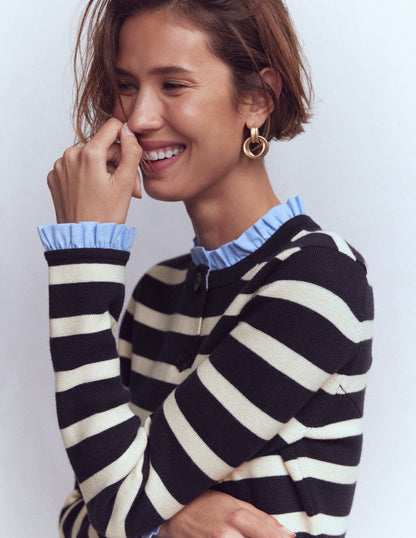Joanna Fitted Knitted Jacket-Navy/ Warm Ivory Stripe-3