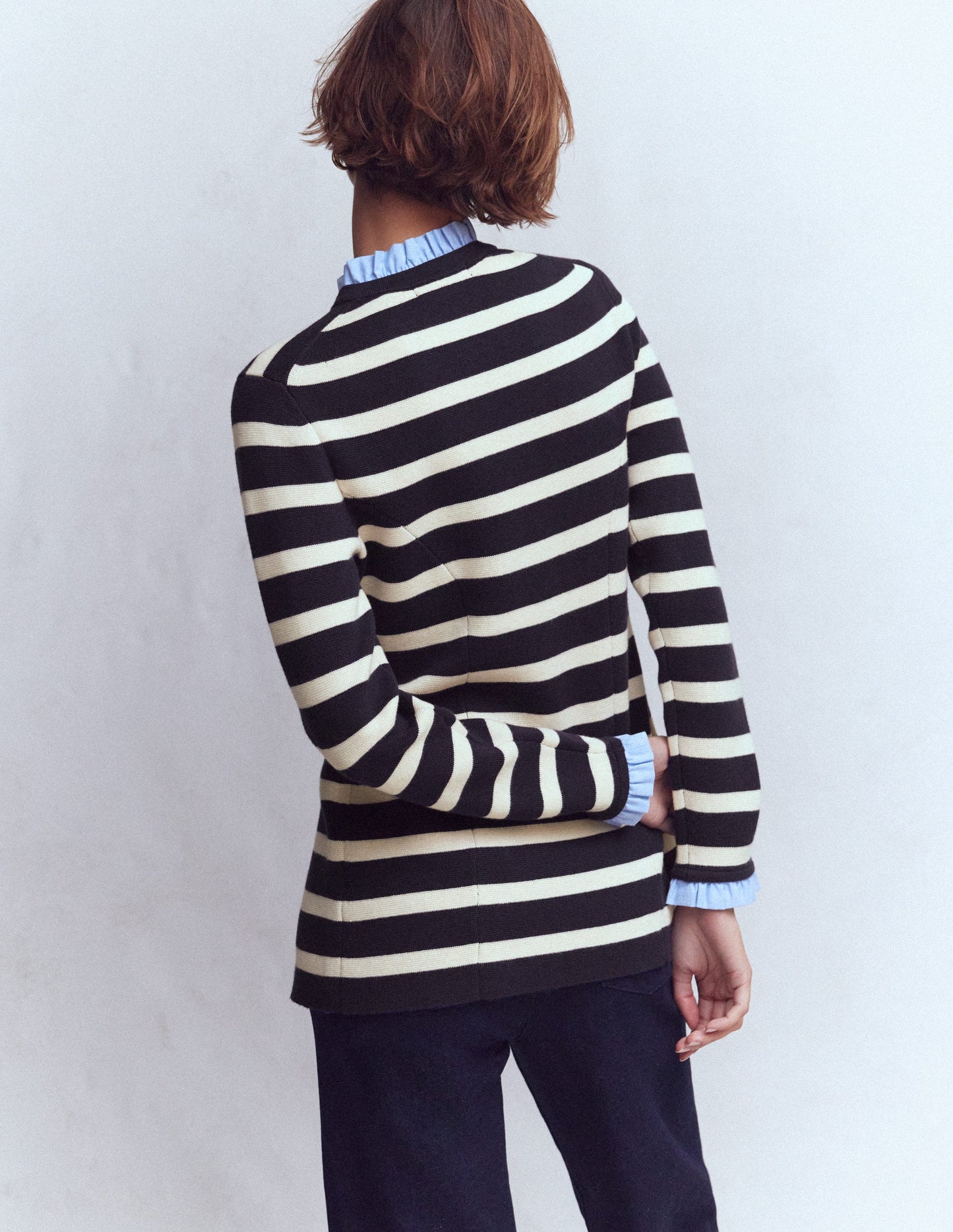 Joanna Fitted Knitted Jacket-Navy/ Warm Ivory Stripe