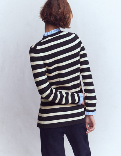 Joanna Fitted Knitted Jacket-Navy/ Warm Ivory Stripe-4