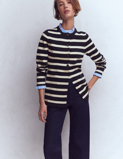 Joanna Fitted Knitted Jacket-Navy/ Warm Ivory Stripe-5