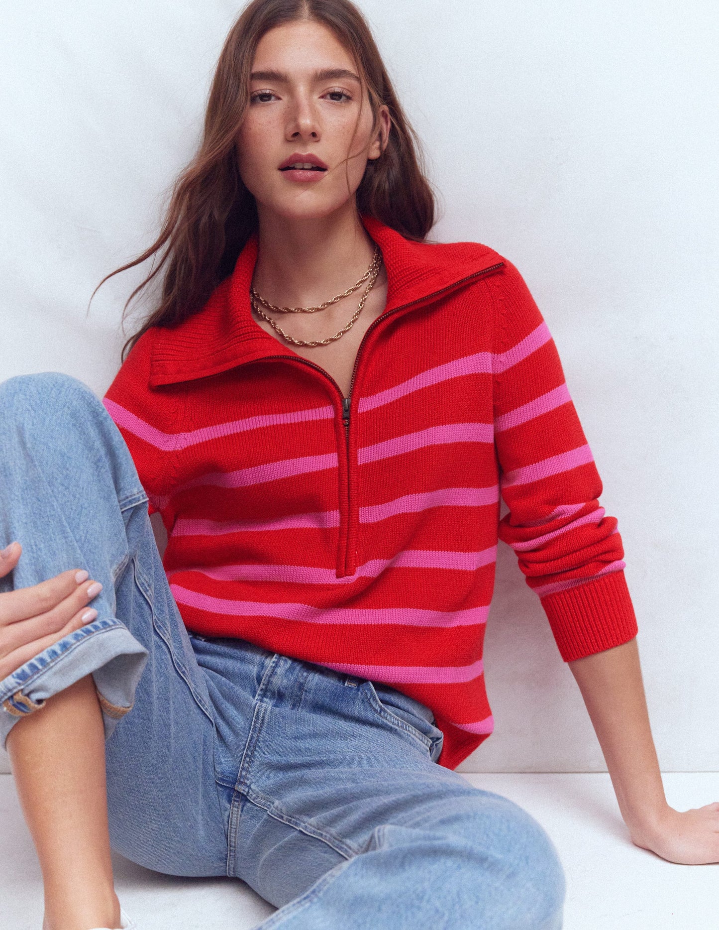 Lucy Half-zip Sweater-Pink/ Red