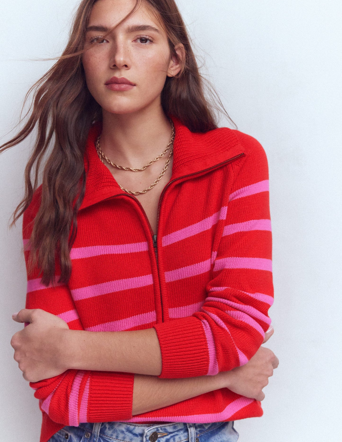 Lucy Half-zip Sweater-Pink/ Red