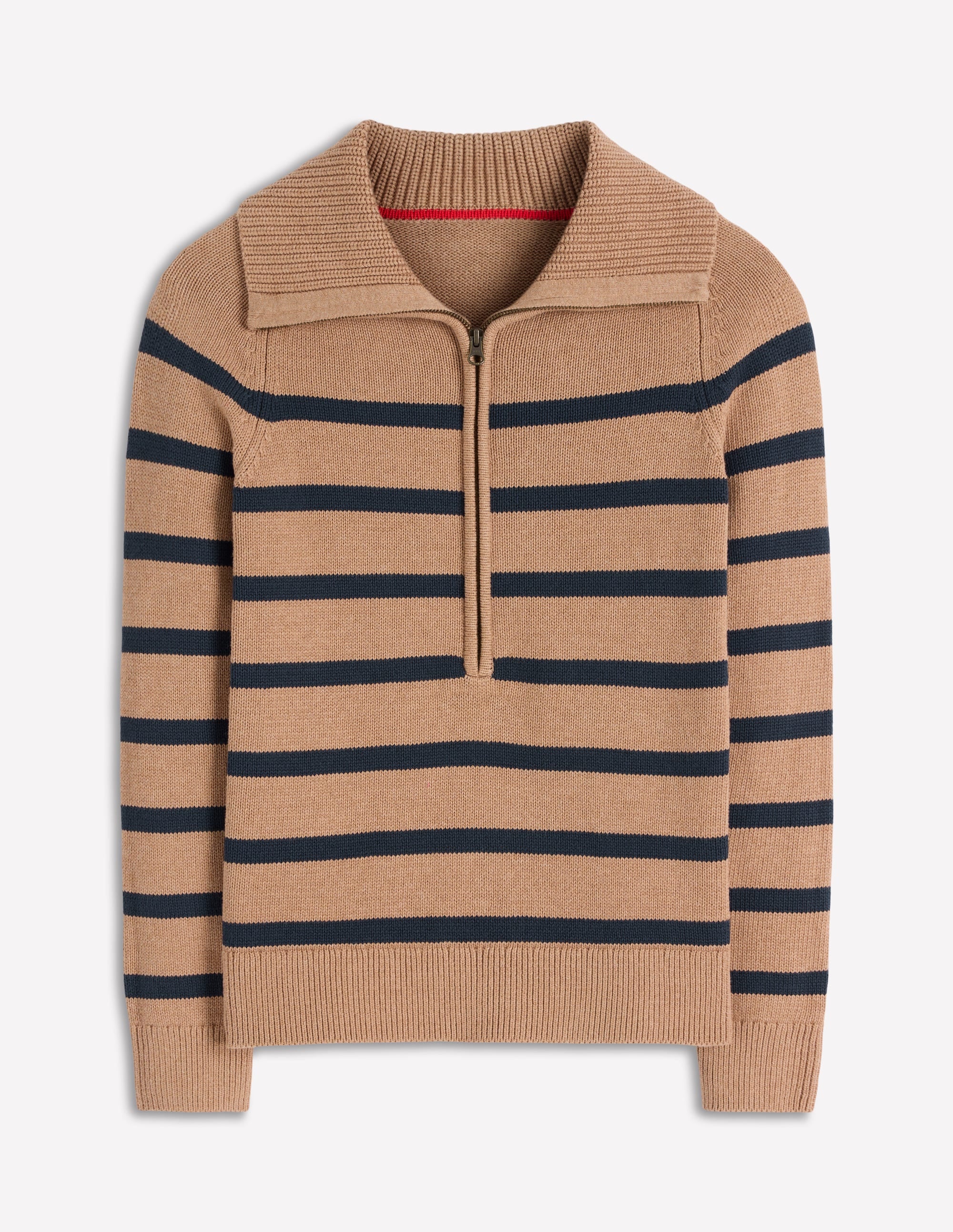 Lucy Half Zip Sweater - Camel Melange, Navy Stripe | Boden USA