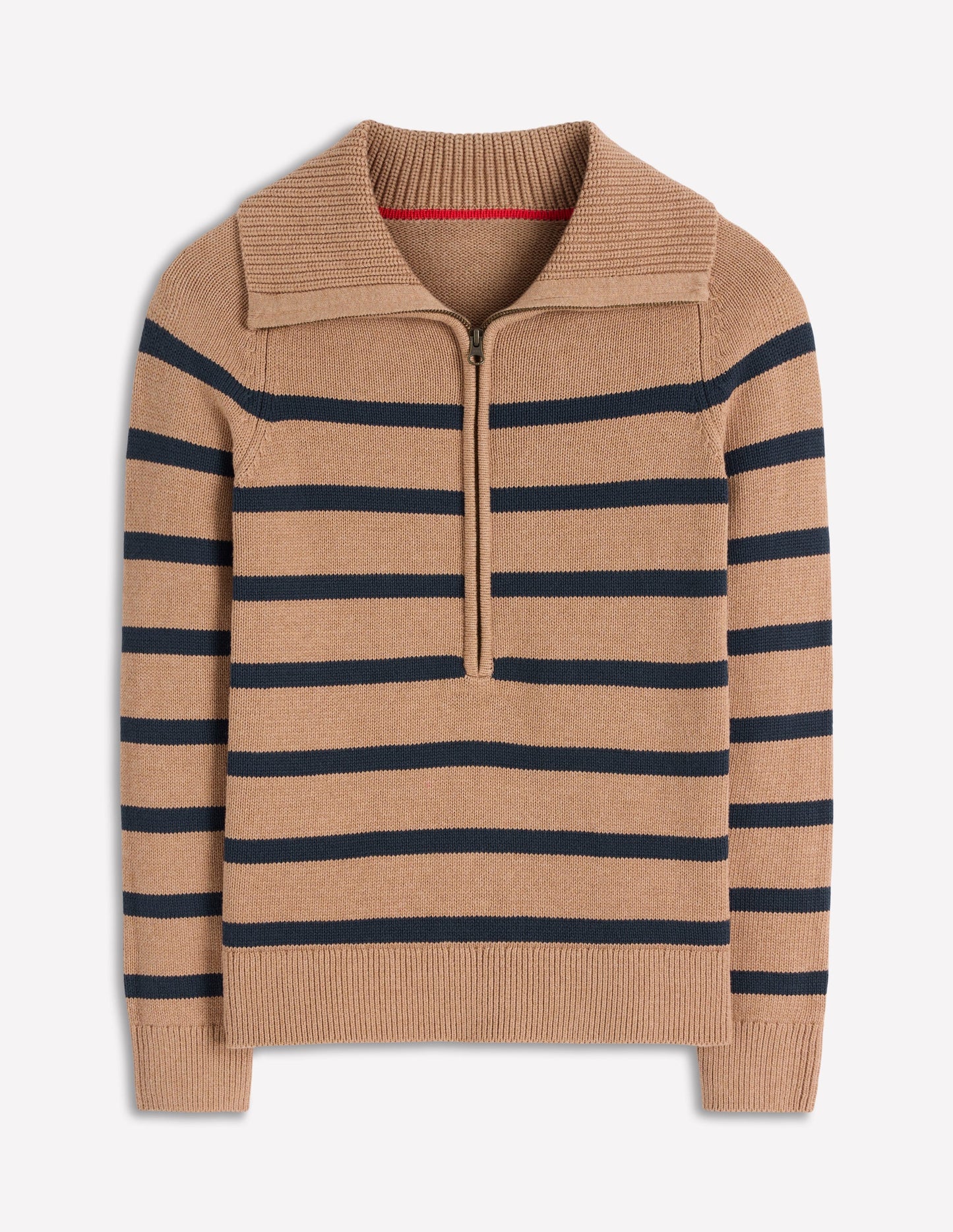Lucy Half-zip Sweater-Camel Melange, Navy Stripe