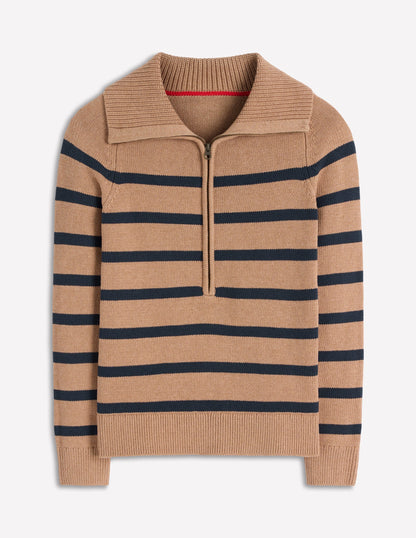 Lucy Half-zip Sweater-Camel Melange, Navy Stripe-6