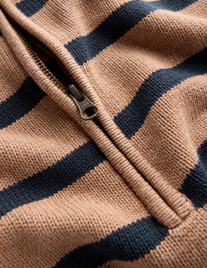 Lucy Half-zip Sweater-Camel Melange, Navy Stripe-7