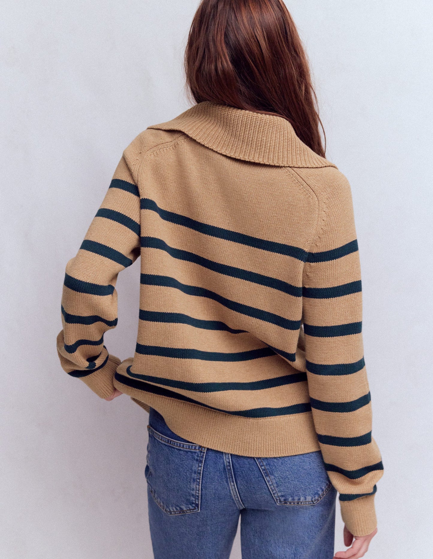 Lucy Half-zip Sweater-Camel Melange, Navy Stripe