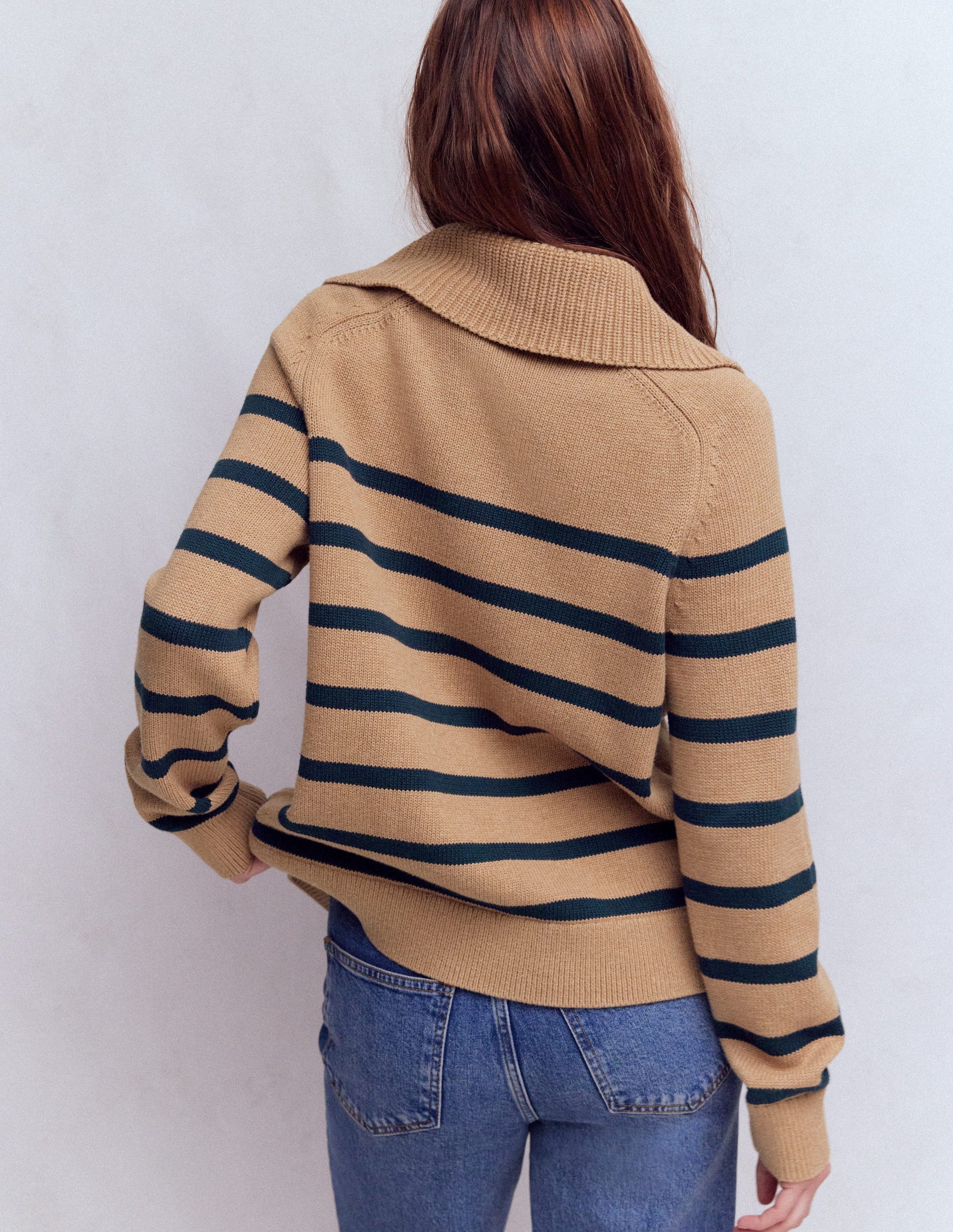 Lucy Half-zip Sweater-Camel Melange, Navy Stripe-3