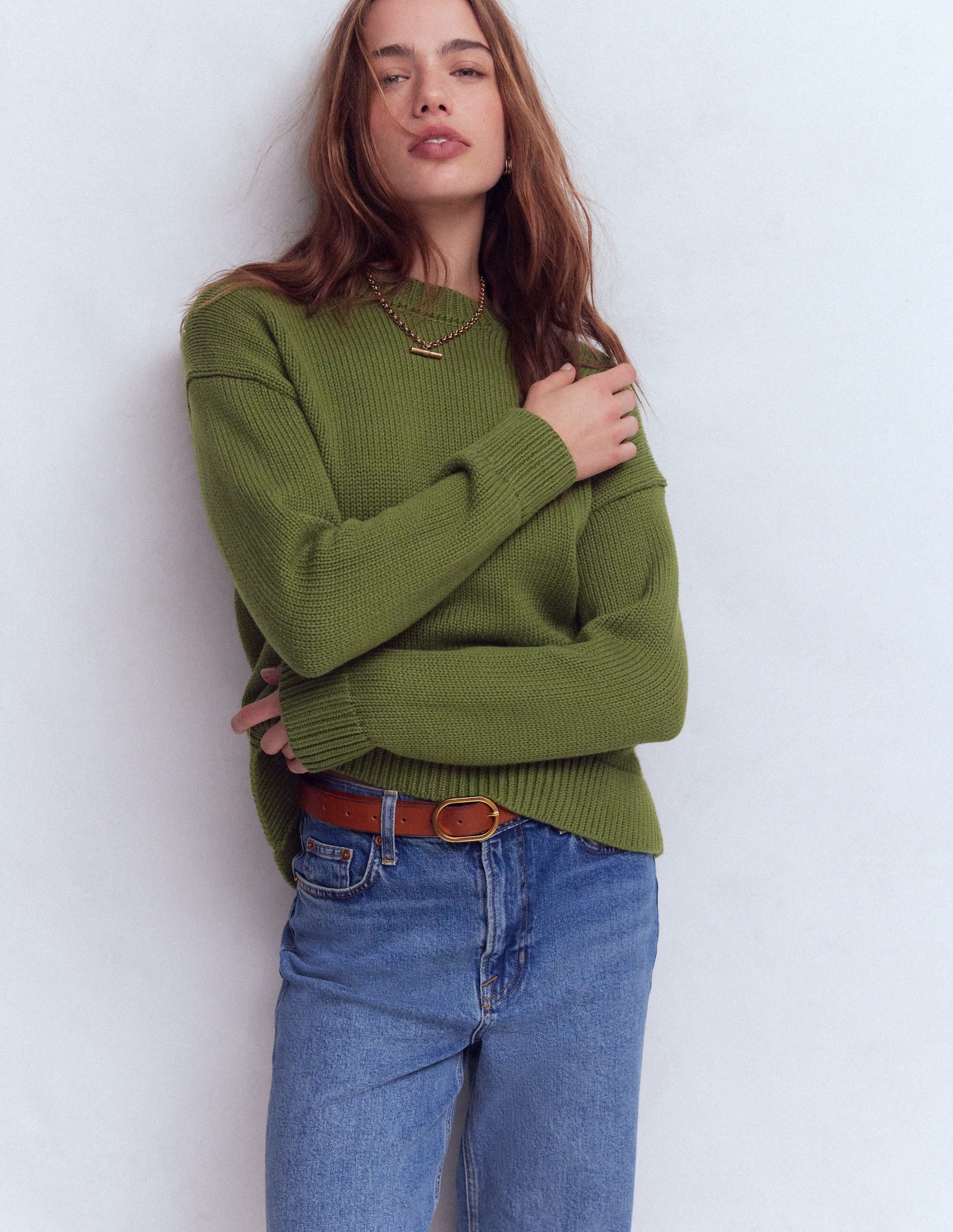 Lucy Oversized Cotton Jumper-Promenade Green - Image 1