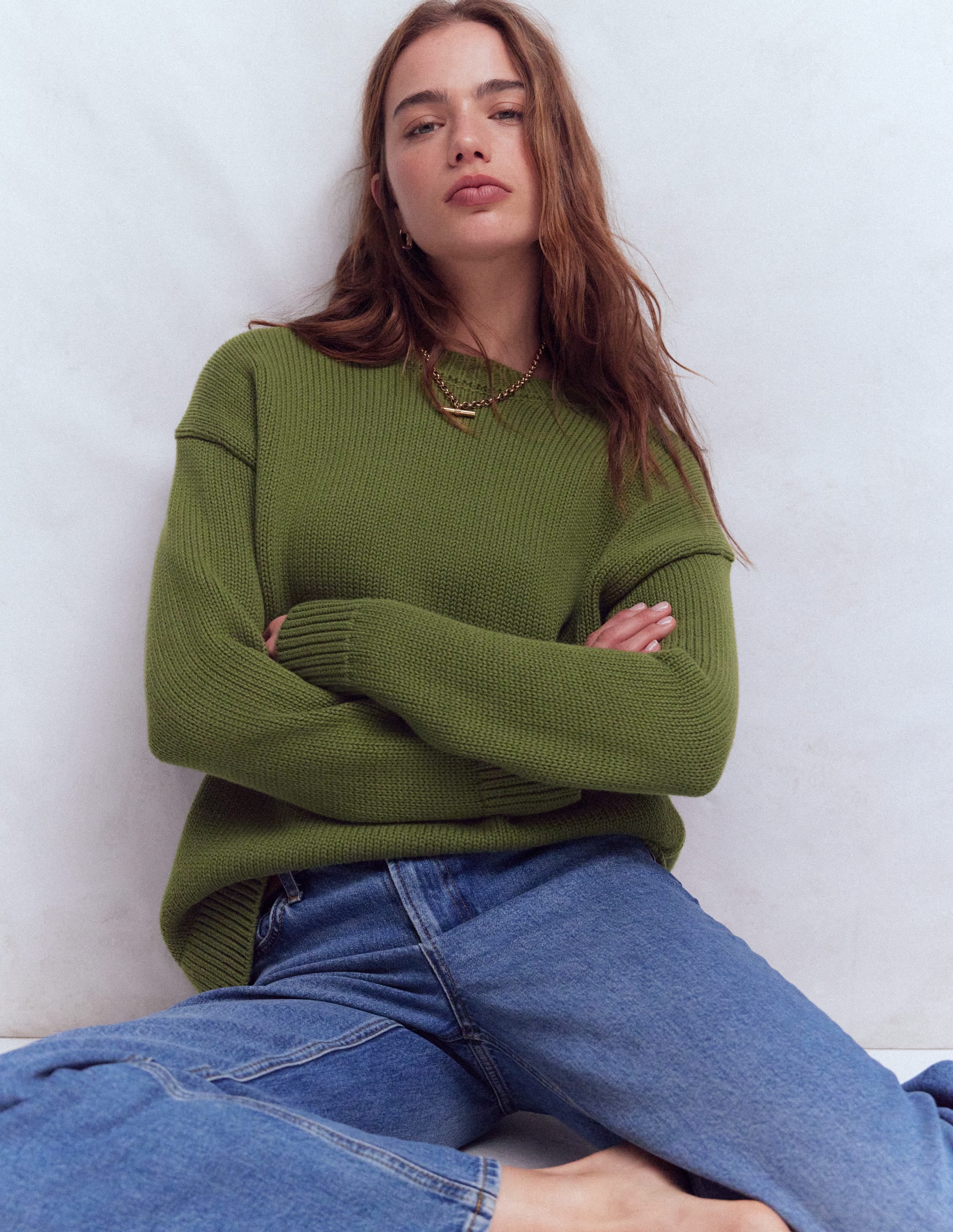 Lucy Oversized Cotton Jumper-Promenade Green - Image 5
