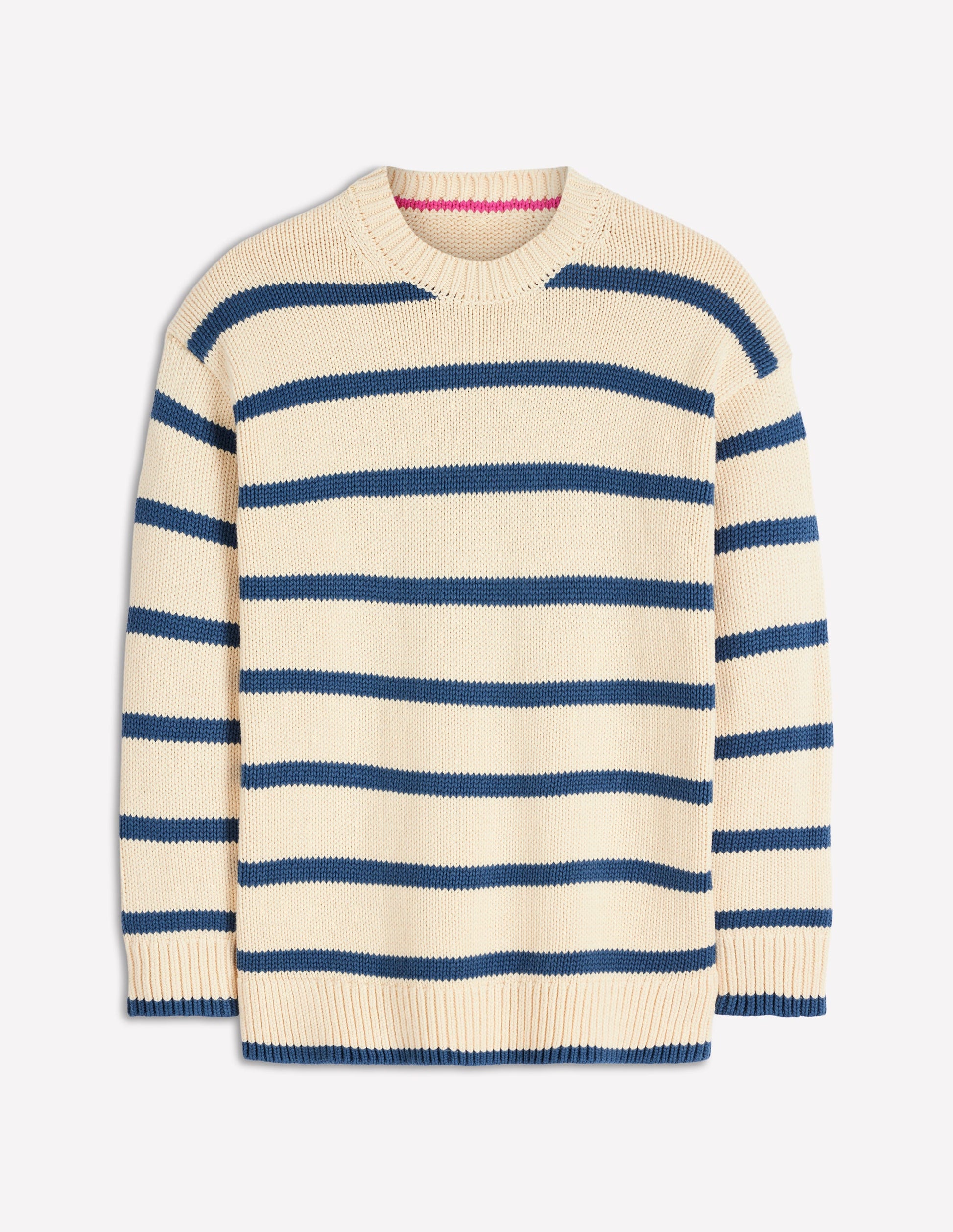 Lucy Oversized Cotton Jumper-Almond Milk/ Denim Blue Stripe-7