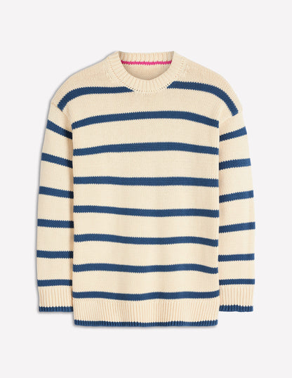Lucy Oversized Cotton Jumper-Almond Milk/ Denim Blue Stripe-7
