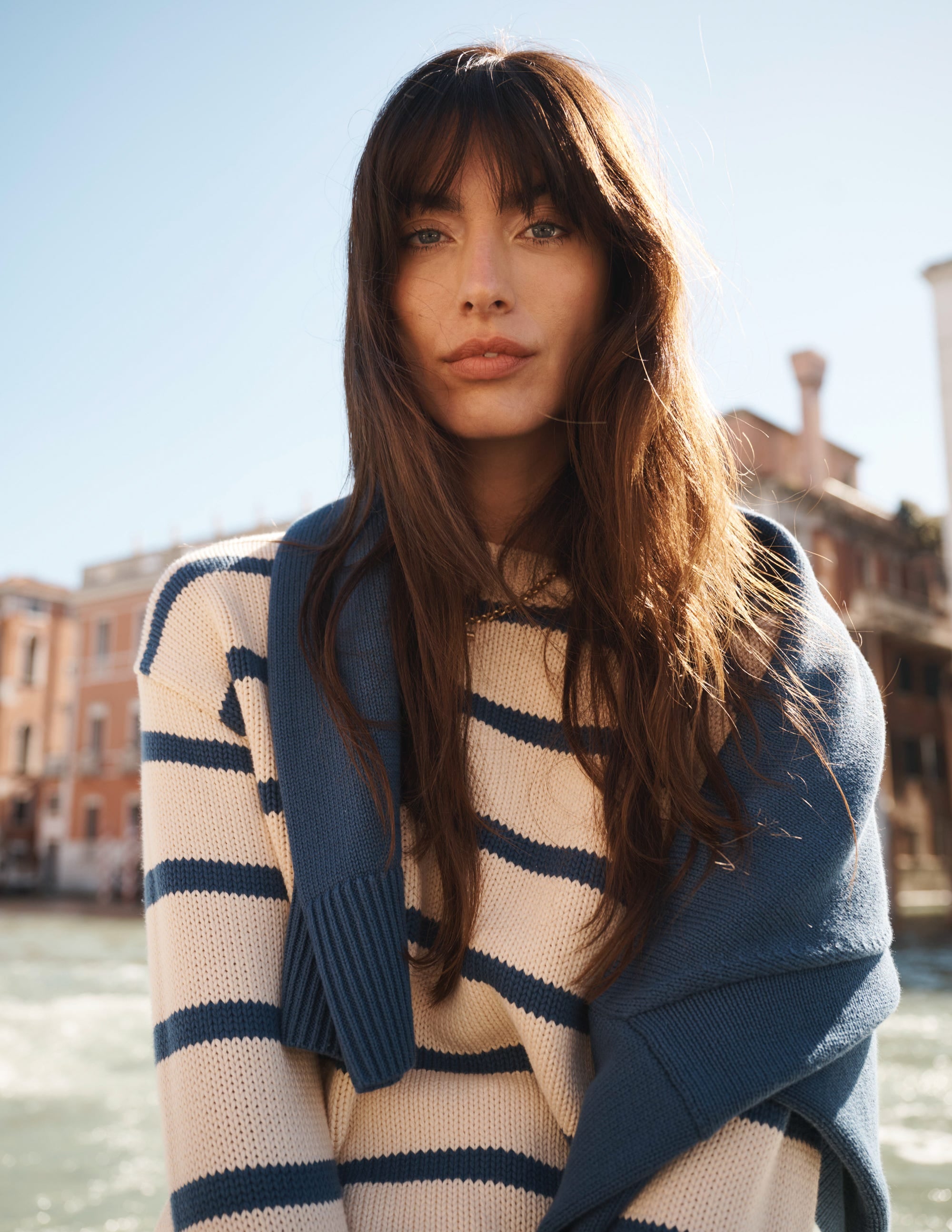 Lucy Oversized Cotton Jumper - Almond Milk/ Denim Blue Stripe