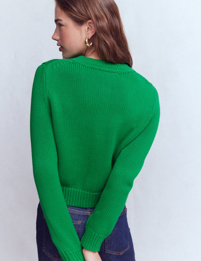 Lucy Chunky Cotton Cardigan-Rich Emerald-3