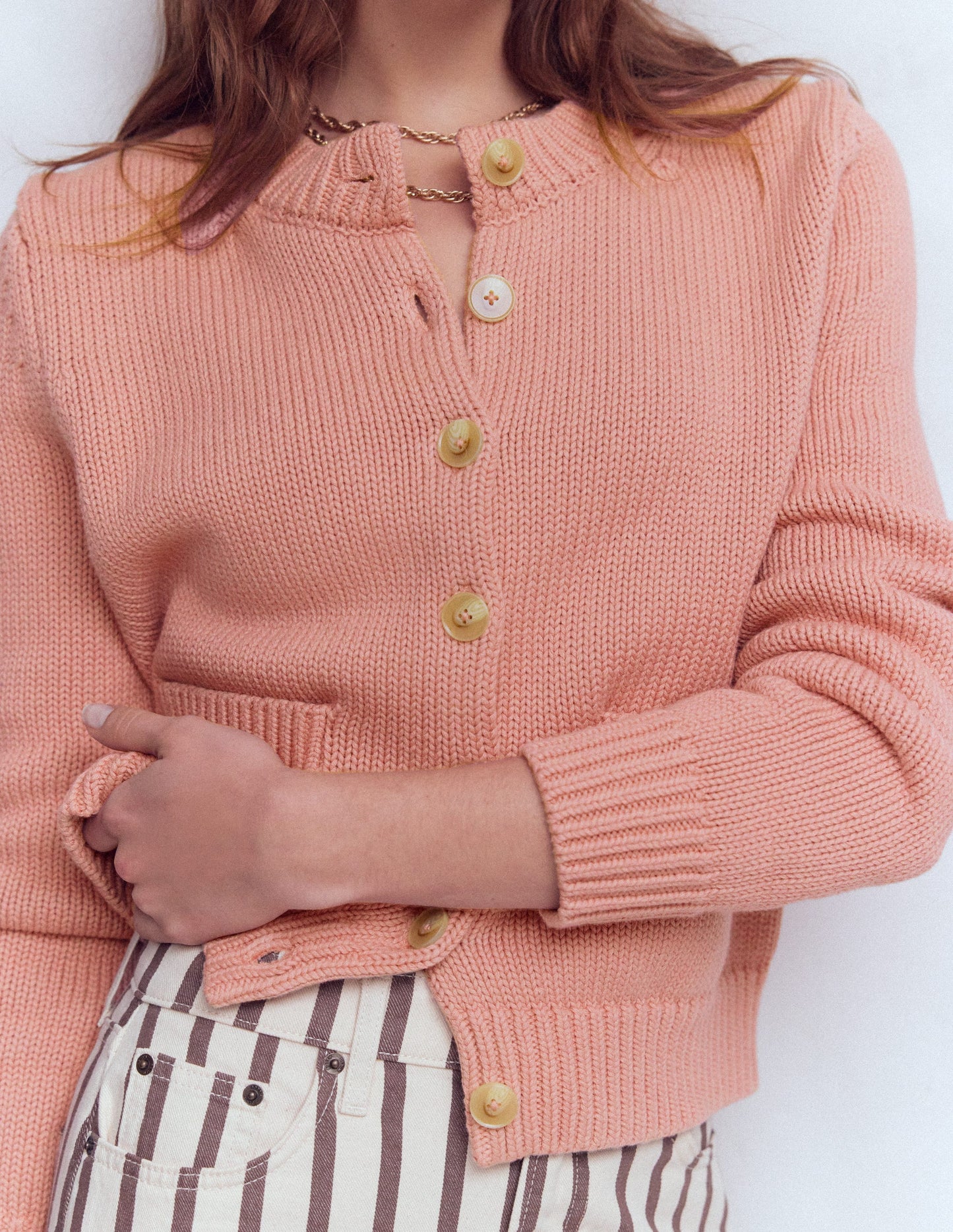 Lucy Chunky Cotton Cardigan-Pink