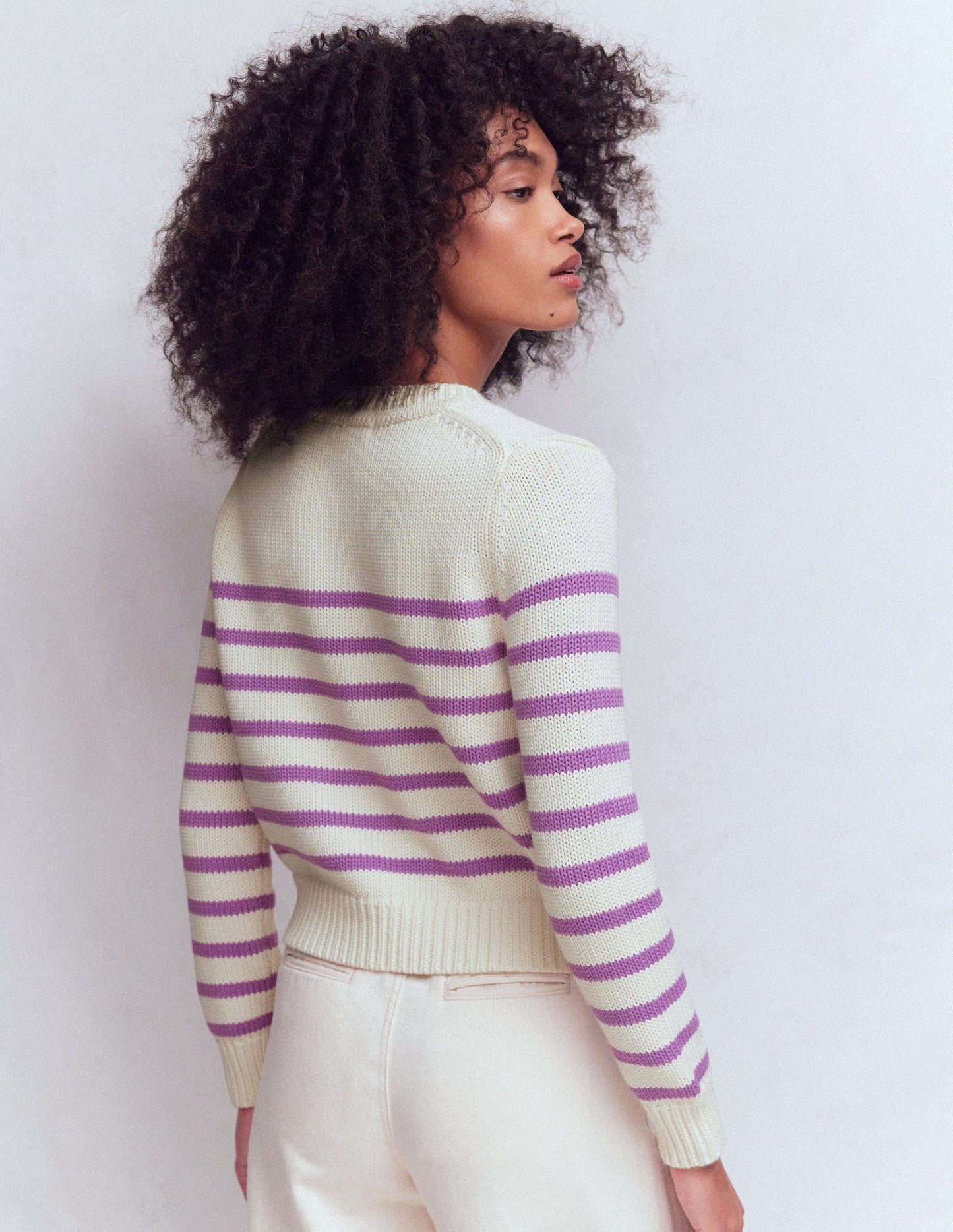 Lucy Chunky Cotton Cardigan-Warm Ivory/ Mulberry Purple